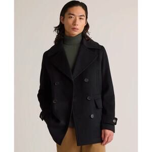 New Quince Italian Wool Men’s Black Peacoat Size Large Heavy Winter $180 3218
